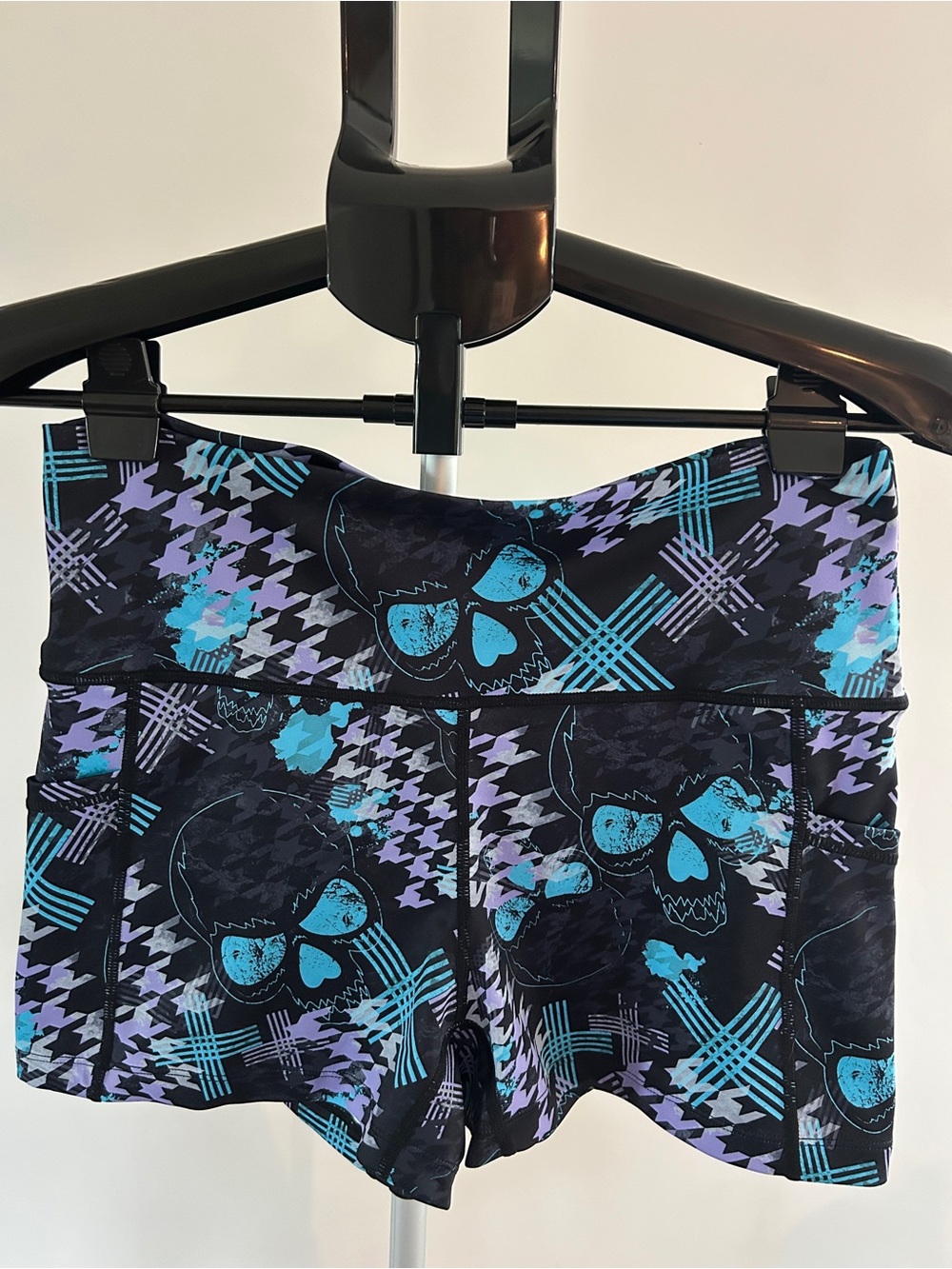 Constantly Varied Gear Black Athletic Shorts with Teal & Lavender Prints